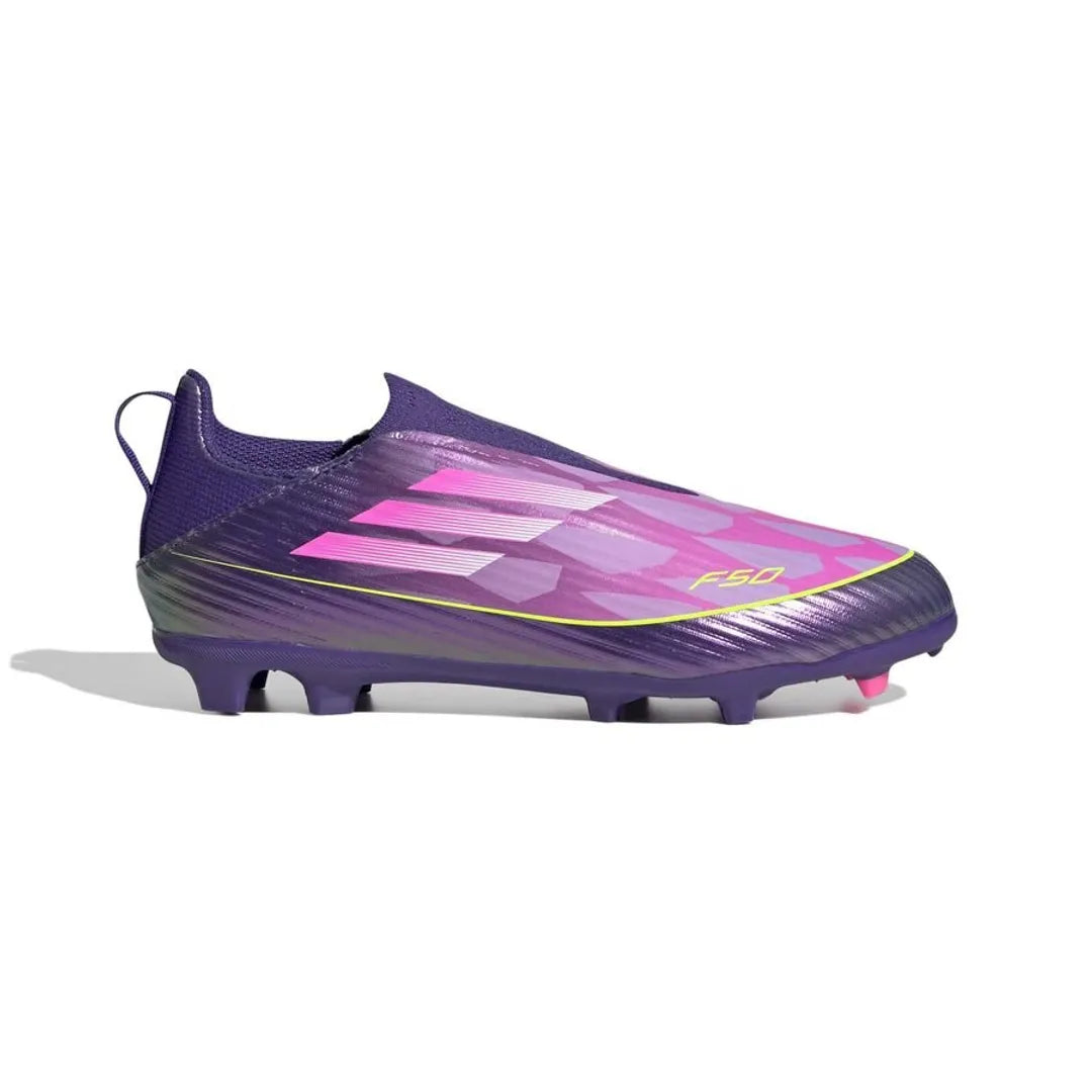 ADIDAS F50 LEAGUE LACELESS FG/AG LAMINE YAMAL - UNITY PURPLE/FOOTWEAR WHITE/LUCID LEMON KIDS